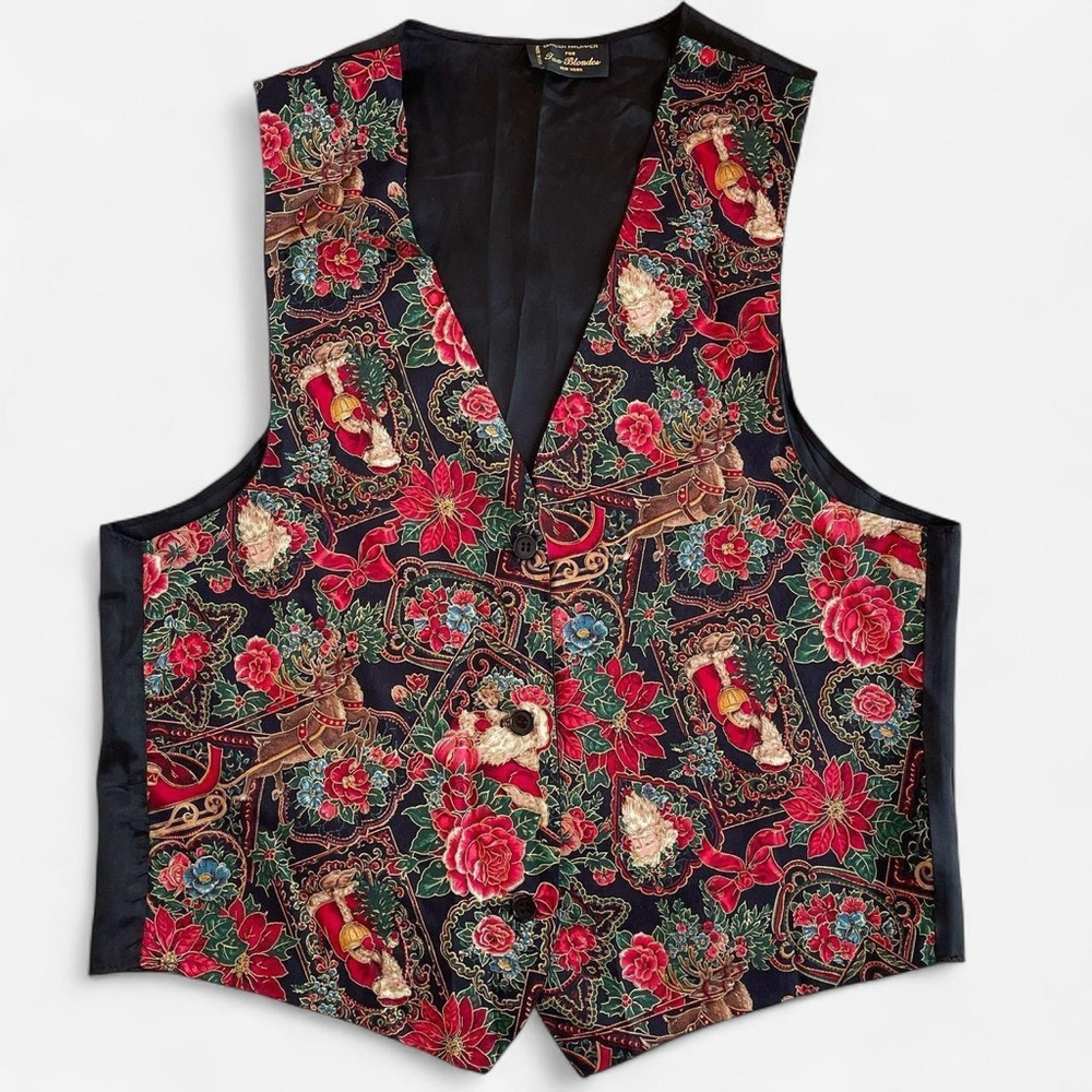 Vintage Ginger Propper For Two Blondes New York Christmas Print Vest